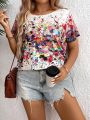 Plus Size Women'S Oil Painting Print Short Sleeve T-Shirt