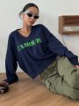 DAZY Letter Graphic Drop Shoulder Sweatshirt