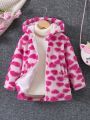 SHEIN Kids EVRYDAY Young Girl Heart Pattern Hooded Teddy Coat Without Sweater