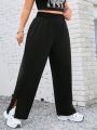 SHEIN Coolane Plus Size Loose Elastic Waist Slit Hem Pants