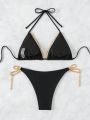 SHEIN Swim BAE Chain Triangle Cup Halter Neck Separates Swimsuit Set