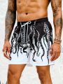 Men's Beach Shorts With Octopus Print And Drawstring Waist