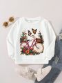 Young Girl Bicycle & Floral Print Pullover