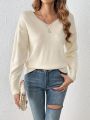 SHEIN Frenchy Women's V-neck Hollow Out Back Knitted Sweater