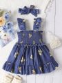 Baby Girl'S Wide Straps Leaf-Printed A-Line Dress