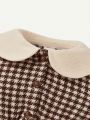 Cozy Cub Baby Girl Houndstooth Print Peter Pan Collar Flounce Sleeve Dress With Bag