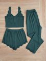 Women's Lace Trimmed Camisole & Tie Waist Shorts & Pants Sleepwear Set