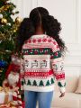 SHEIN Girls Christmas Pattern Drop Shoulder Sweater