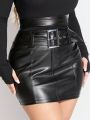 SHEIN SXY Women's Pu Belted Skirt