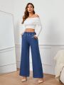 SHEIN Privé Women's Elastic Waist Wide Leg Denim Pants