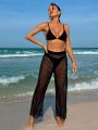 SHEIN Swim SXY Ladies' Solid Color Hollow Out Cover Up Pants