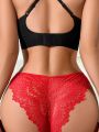 Women's Red Lace Heart Linked Buckle Decorated Triangle Panties