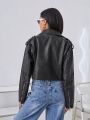 SHEIN Essnce Women's Pu Water-washed Vintage Motorcycle Jacket