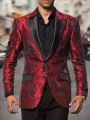 Men Jacquard Lapel Neck Single Breasted Blazer