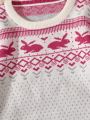 Baby Girl Geo and Rabbit Pattern Knit Jumpsuit