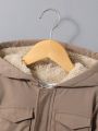 SHEIN Kids EVRYDAY Young Boy 1pc Flap Pocket Teddy Lined Hooded Coat