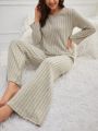 Women's Knitted Striped Long Sleeve Homewear Set