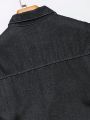 Men's Frayed Edged Denim Shirt With Flap Detail And Color Block Design