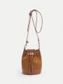 SHEIN BIZwear Drawstring PU Leather Shoulder Bag