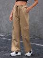 SHEIN Essnce Women'S Solid Color Cargo Long Pants