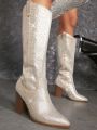 Rhinestone Chunky Heeled Boots