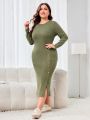 SHEIN Mulvari Women's Plus Size Knit Button Front Slit Elegant Dress