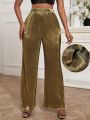 SHEIN BAE Gold-Colored Full Pleated Loose Pants