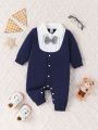 Baby Boys' Casual Home Wear Jumpsuit In Gentleman Style With Faux Shirt Design