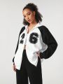 GraceKreations Women's Contrast Color Letter Printed Hooded Jacket