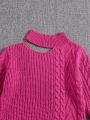 Girls' Hollow Out And Twisted Flower Detail Knit Sweater For Tween