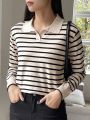 DAZY Striped Polo Collar Sweater