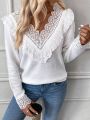 Guipure Lace Trim Sweater