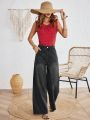 SHEIN VCAY Women'S Wide Leg Denim Pants