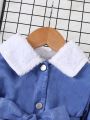 Baby Girl Borg Collar Flap Pocket Belted Coat