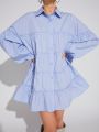 Hello J Oversize Layered Ruffle Shirt Dress