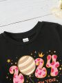 Young Girls' Casual 2024 New Year Pattern Short Sleeve T-Shirt Suitable For Summer