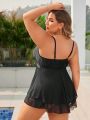 SHEIN Swim Vcay Plus Size Double-Layer Hem Adjustable Shoulder Strap Camisole Top And Triangle Pant Bikini Swimsuit Set