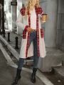 Plaid Panel Button Front Dual Pocket Teddy Coat