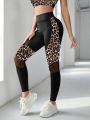 Leopard Print Mesh Insert Wideband Waist Sports Leggings