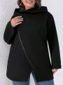 SHEIN CURVE+ Plus Zip Placket Asymmetrical Hem Hooded Coat