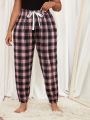 Plus Plaid Print Knot Front Sleep Pants