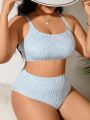 SHEIN Swim Vcay Plus Size Women'S Wave Striped Swimsuit Set