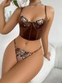 2pcs/set Women's Lace Splicing Bra Set With Underwire