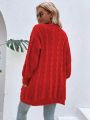SHEIN LUNE Dual Pocket Cable Knit Drop Shoulder Duster Cardigan