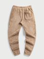 SHEIN Men 2pcs Letter Patched Drawstring Waist Teddy Pants