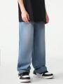 Tween Boy Vintage Basic Casual Loose Straight Leg Jeans In College Style