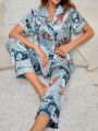 Women'S Dog Printed Satin Pajama Set