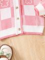 Little Girls' Floral Heart Pattern Plaid Cardigan Sweater