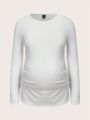 SHEIN Solid Color Maternity Long Sleeve T-shirt With Pleats