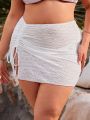 SHEIN Swim Basics Plus Size Women's Pullover Hoodie With Drawstring And Side Split Hem Skirt